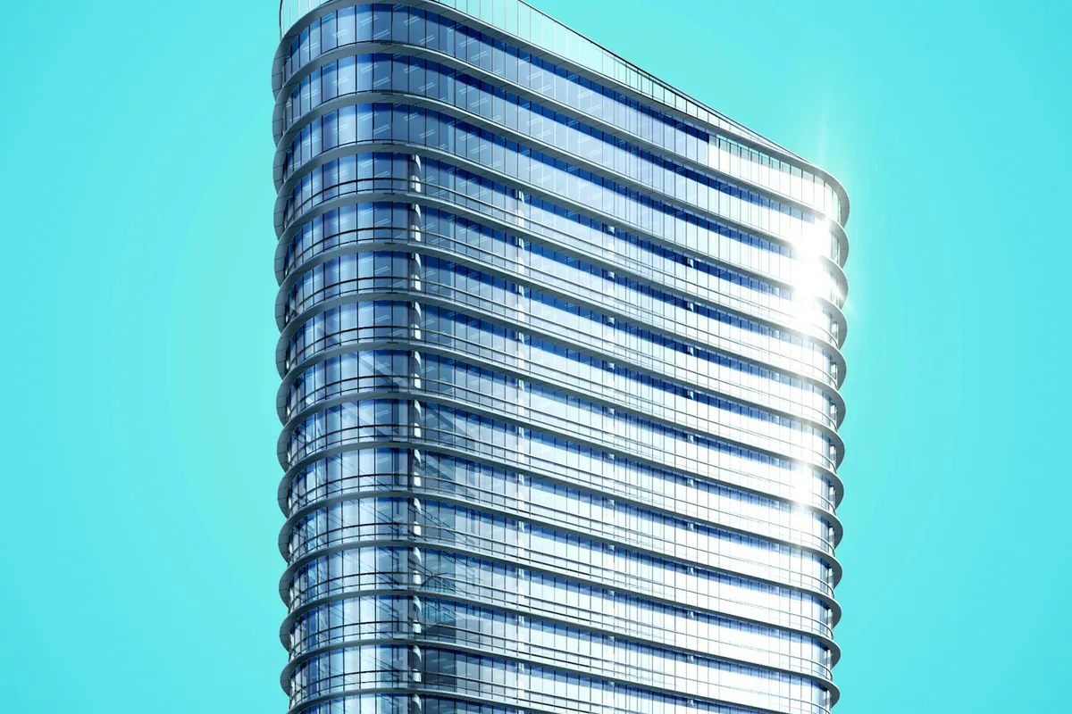 Geometric glass facade of a contemporary building